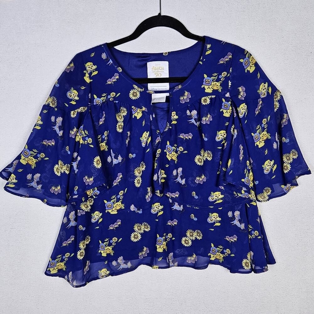 Disney Alice In Wonderland 70th Mary Blair Her Universe Floral Ruffle Blouse XS